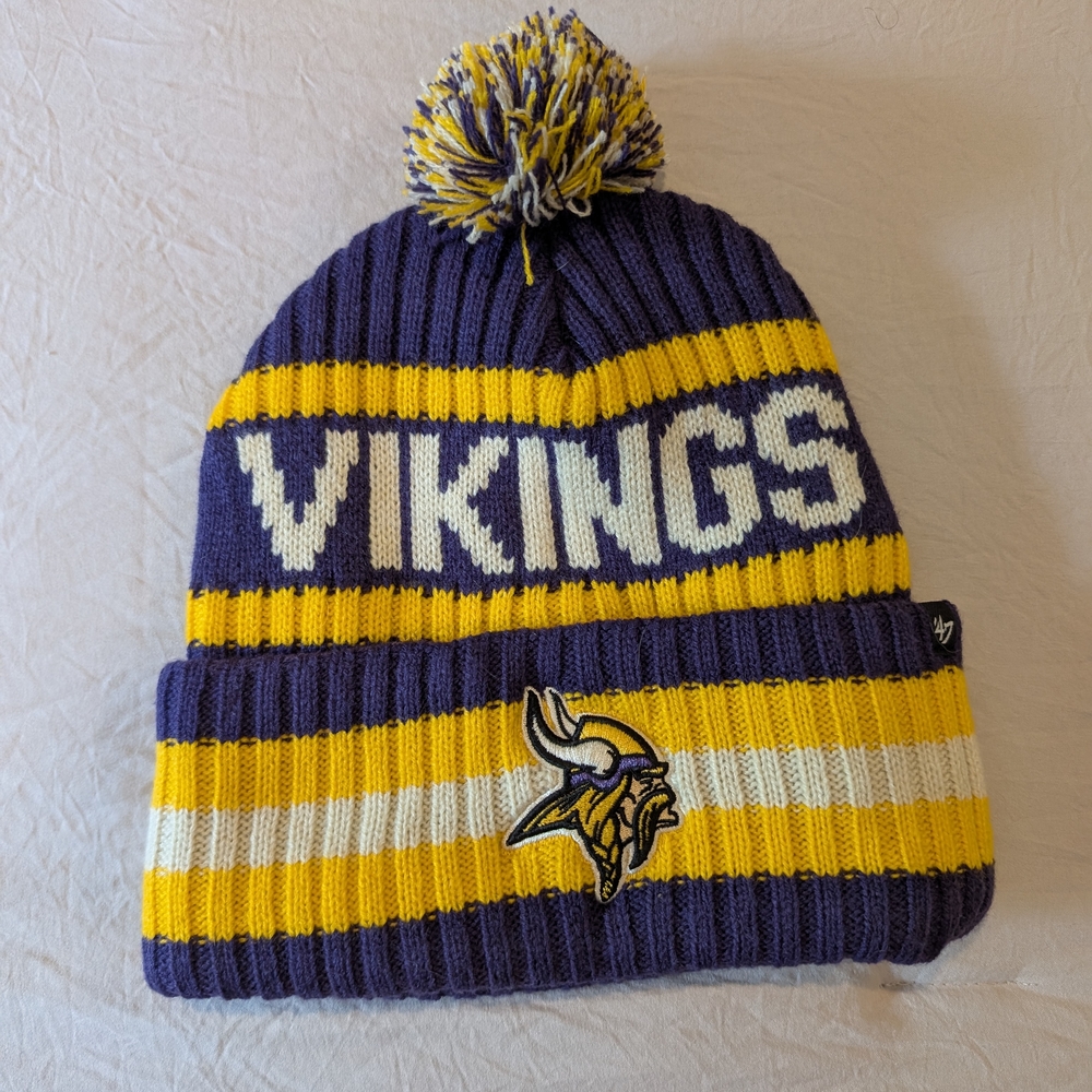Vikings Kids Pom Beanie - Purple and Yellow